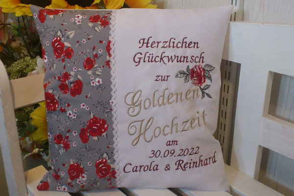 Kissen zur Goldenen Hochzeit  rote Rosen 2 tgl.. Set